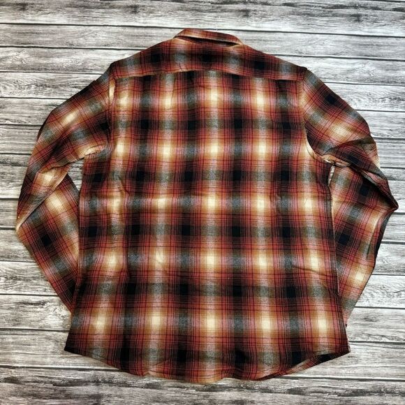 Taylor Vintage Men's Plaid Flannel Shirt S SM Small Black Red Orange Cream Ivory - Picture 2 of 12